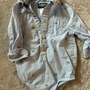 OshKosh B'gosh Blue & White Striped Button-Down Shirt with Sailboat Motif